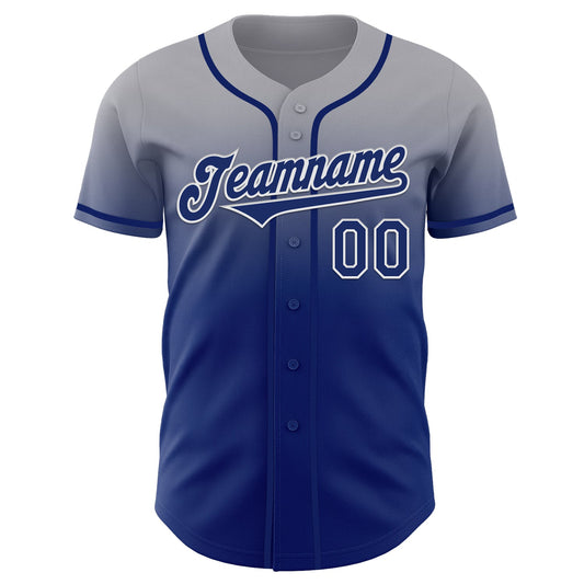 Custom Gray Royal-White Authentic Fade Fashion Baseball Jersey - Sky-Custom