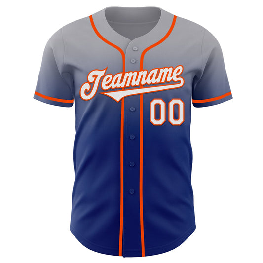 Custom Gray White Royal-Orange Authentic Fade Fashion Baseball Jersey - Sky-Custom