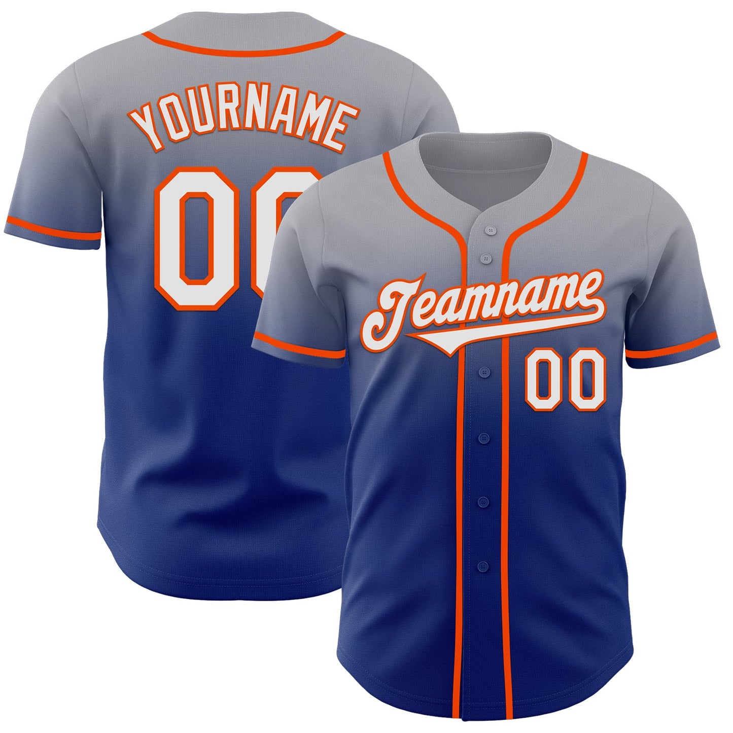 Custom Gray White Royal-Orange Authentic Fade Fashion Baseball Jersey - Sky-Custom
