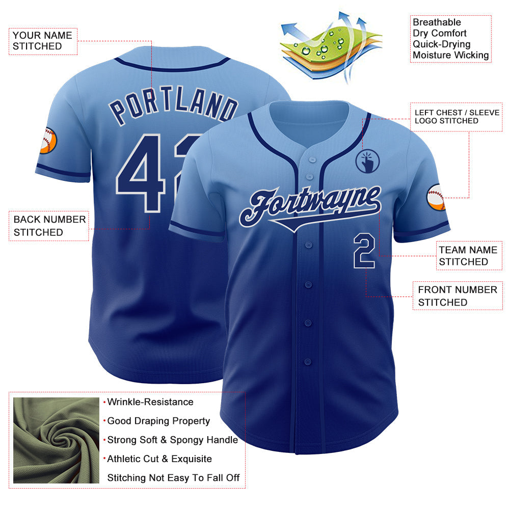 Custom Light Blue Royal-White Authentic Fade Fashion Baseball Jersey - Sky-Custom