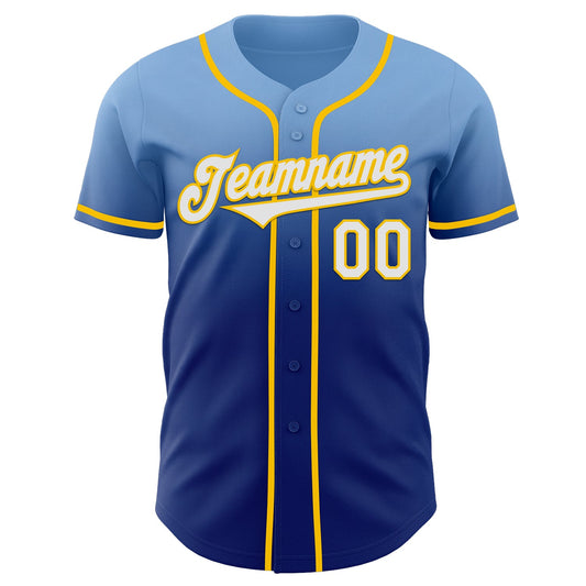 Custom Light Blue White Royal-Yellow Authentic Fade Fashion Baseball Jersey - Sky-Custom