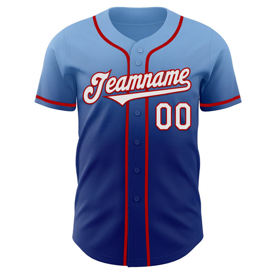Custom Light Blue White Royal-Red Authentic Fade Fashion Baseball Jersey - Sky-Custom