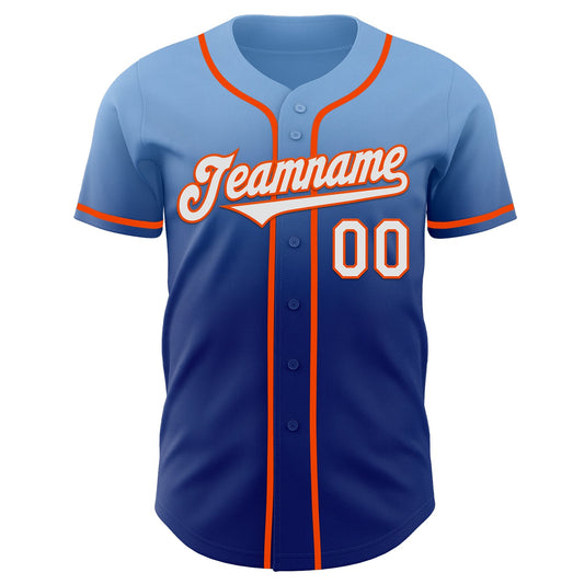 Custom Light Blue White Royal-Orange Authentic Fade Fashion Baseball Jersey - Sky-Custom