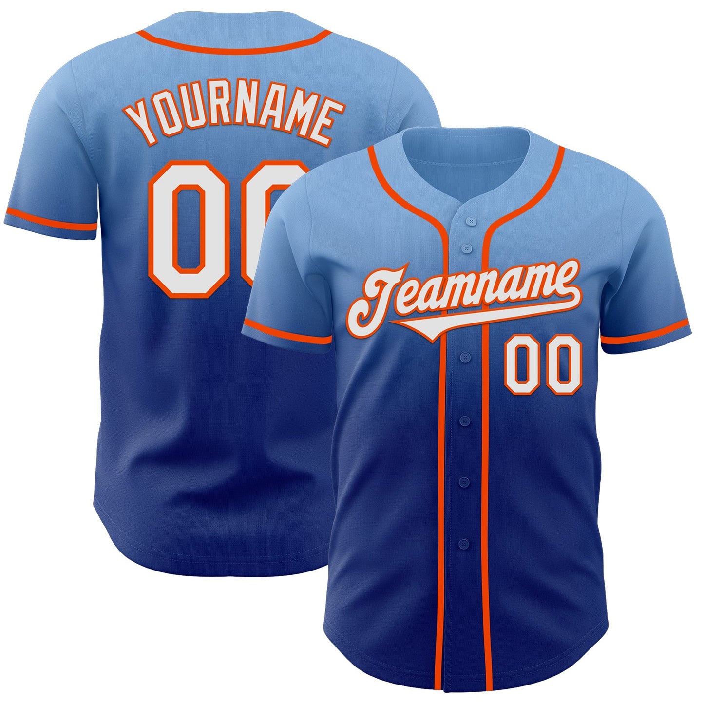 Custom Light Blue White Royal-Orange Authentic Fade Fashion Baseball Jersey - Sky-Custom