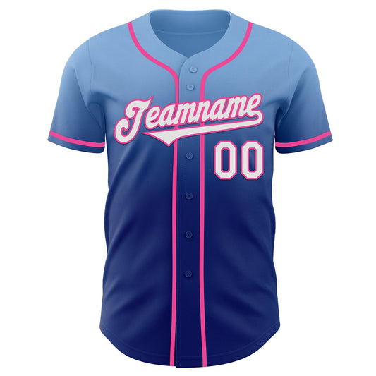 Custom Light Blue White Royal-Pink Authentic Fade Fashion Baseball Jersey - Sky-Custom