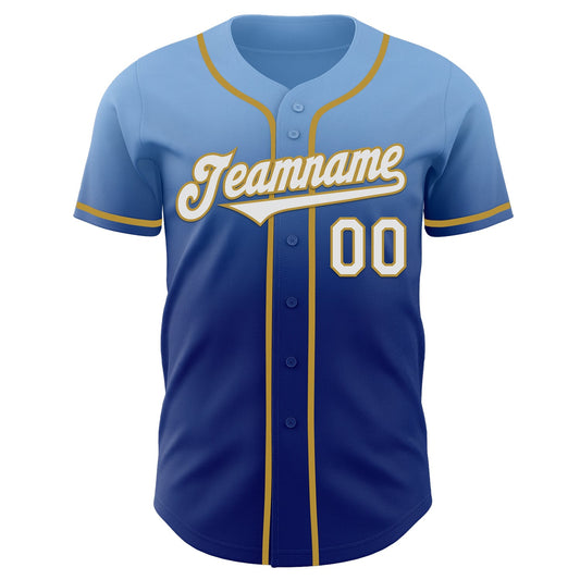 Custom Light Blue White Royal-Old Gold Authentic Fade Fashion Baseball Jersey - Sky-Custom