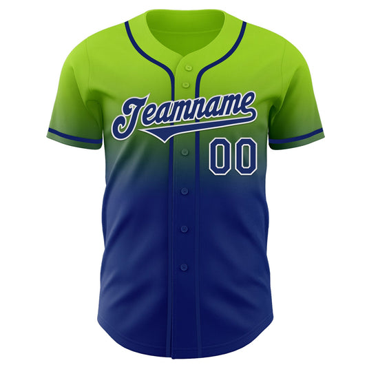 Custom Neon Green Royal-White Authentic Fade Fashion Baseball Jersey - Sky-Custom
