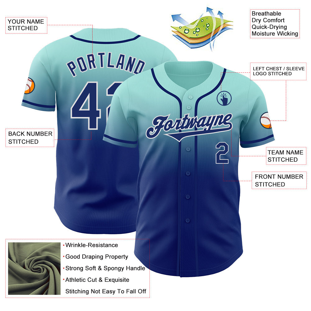 Custom Ice Blue Royal-White Authentic Fade Fashion Baseball Jersey - Sky-Custom
