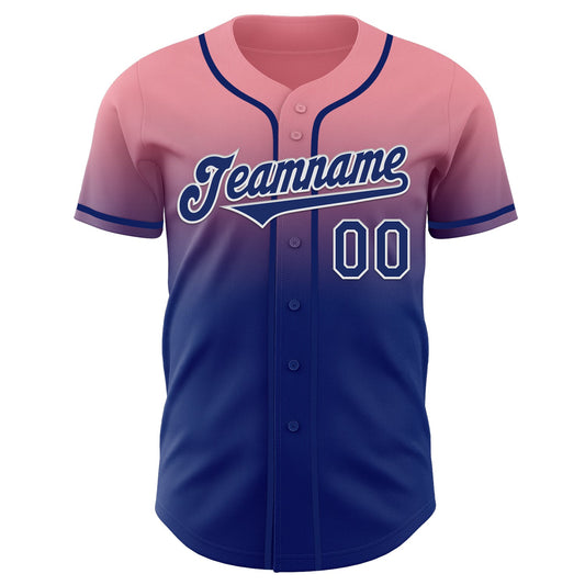Custom Medium Pink Royal-White Authentic Fade Fashion Baseball Jersey - Sky-Custom