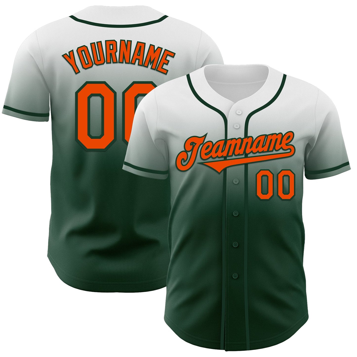 Custom White Orange-Green Authentic Fade Fashion Baseball Jersey - Sky-Custom