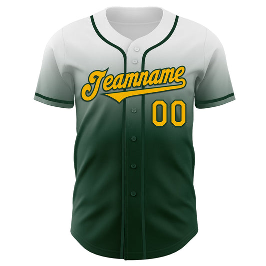 Custom White Gold-Green Authentic Fade Fashion Baseball Jersey - Sky-Custom