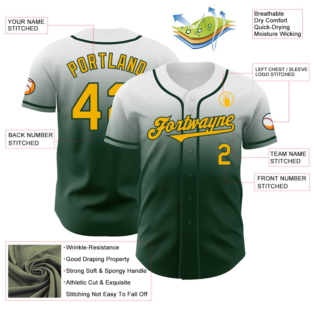 Custom White Gold-Green Authentic Fade Fashion Baseball Jersey - Sky-Custom