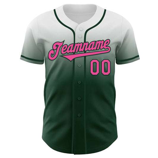 Custom White Pink-Green Authentic Fade Fashion Baseball Jersey - Sky-Custom