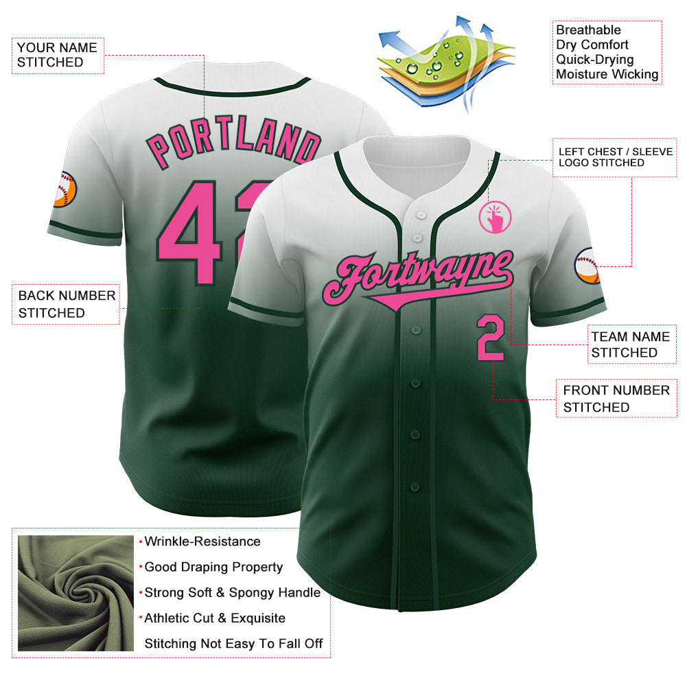 Custom White Pink-Green Authentic Fade Fashion Baseball Jersey - Sky-Custom