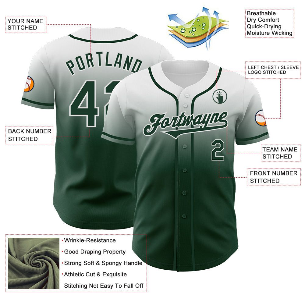 Custom White Green Authentic Fade Fashion Baseball Jersey - Sky-Custom