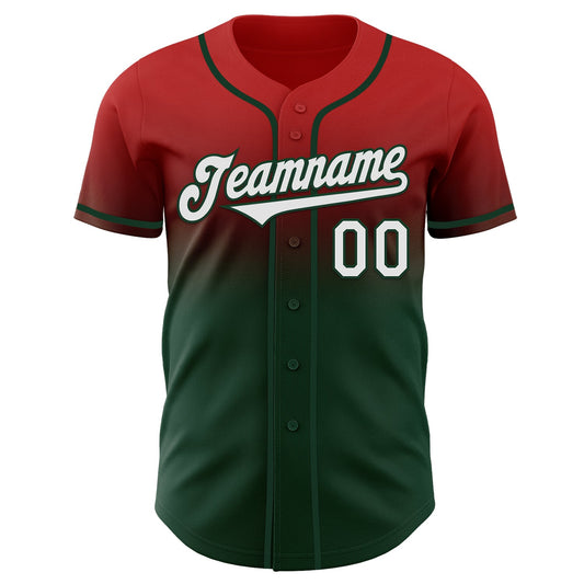 Custom Red White-Green Authentic Fade Fashion Baseball Jersey - Sky-Custom