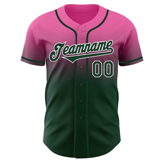 Custom Pink Green-White Authentic Fade Fashion Baseball Jersey - Sky-Custom