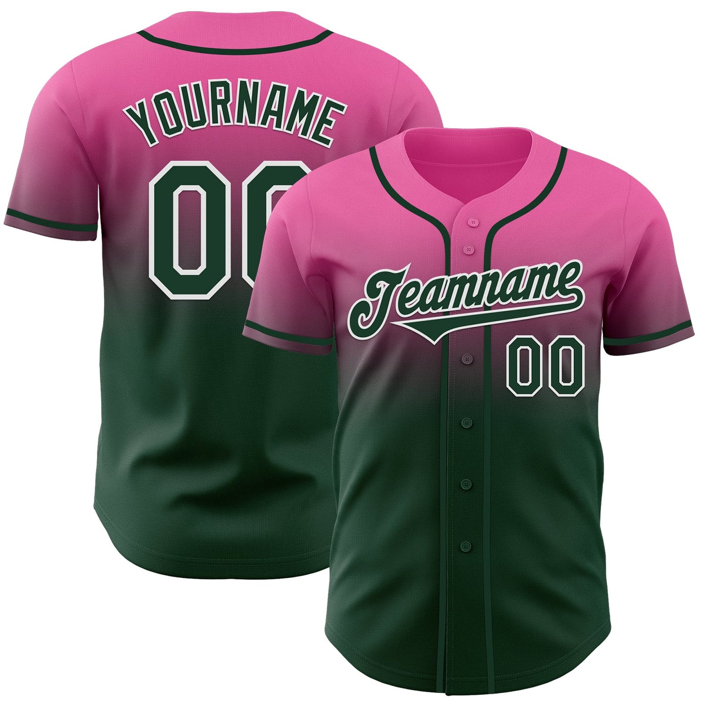 Custom Pink Green-White Authentic Fade Fashion Baseball Jersey - Sky-Custom