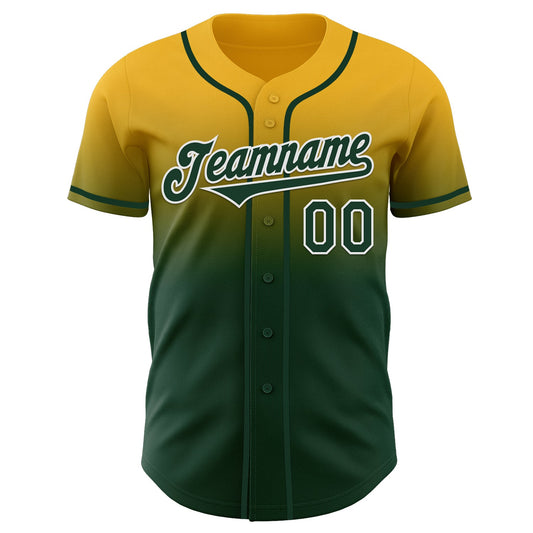 Custom Gold Green-White Authentic Fade Fashion Baseball Jersey - Sky-Custom