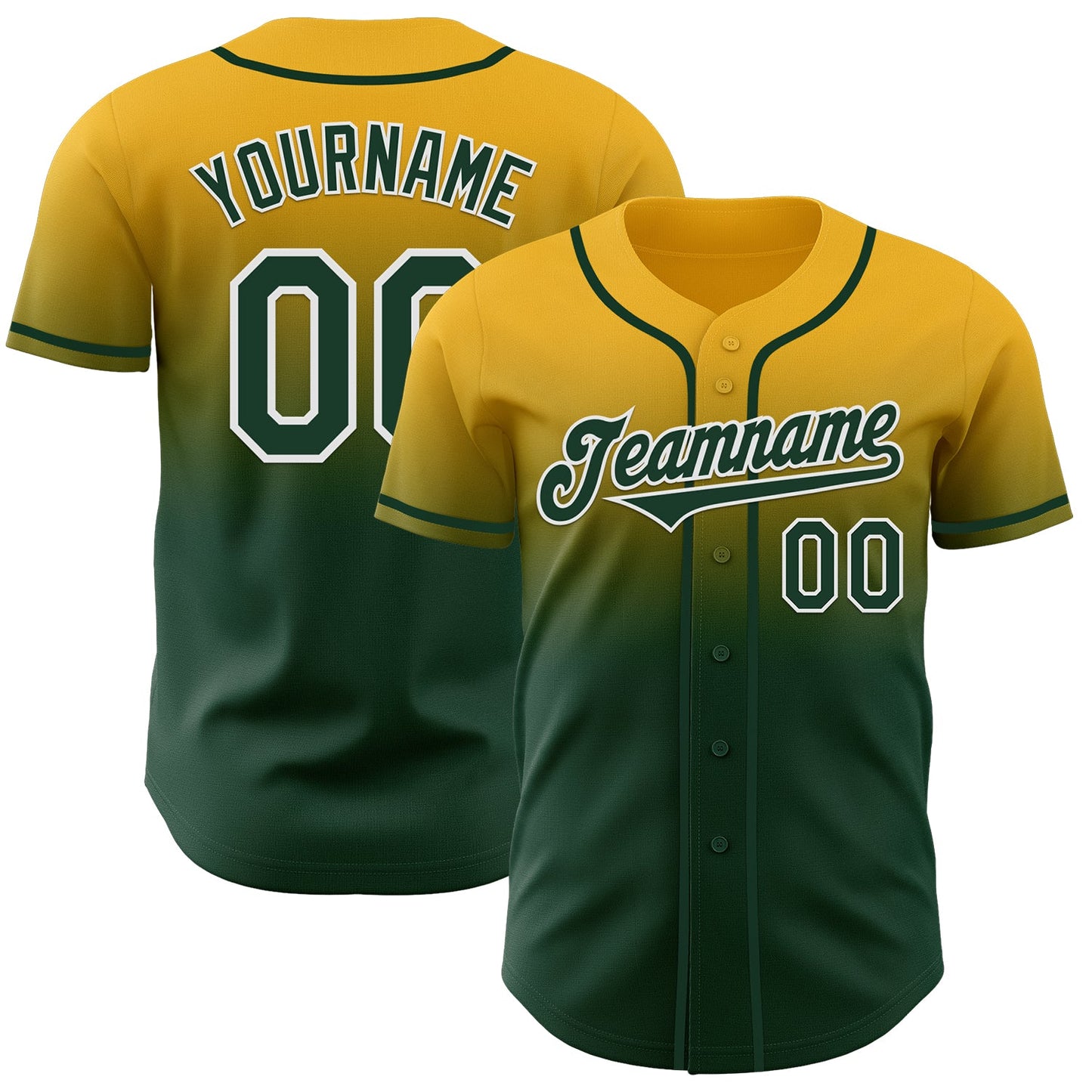 Custom Gold Green-White Authentic Fade Fashion Baseball Jersey - Sky-Custom