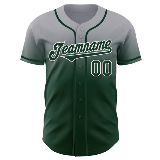 Custom Gray Green-White Authentic Fade Fashion Baseball Jersey - Sky-Custom