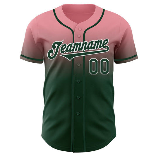 Custom Medium Pink Green-White Authentic Fade Fashion Baseball Jersey - Sky-Custom