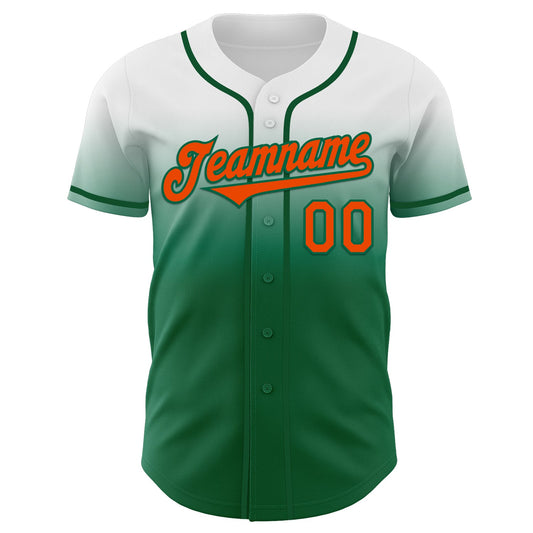 Custom White Orange-Kelly Green Authentic Fade Fashion Baseball Jersey - Sky-Custom