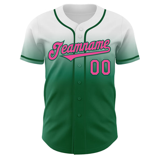 Custom White Pink-Kelly Green Authentic Fade Fashion Baseball Jersey - Sky-Custom