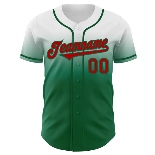 Custom White Red-Kelly Green Authentic Fade Fashion Baseball Jersey - Sky-Custom