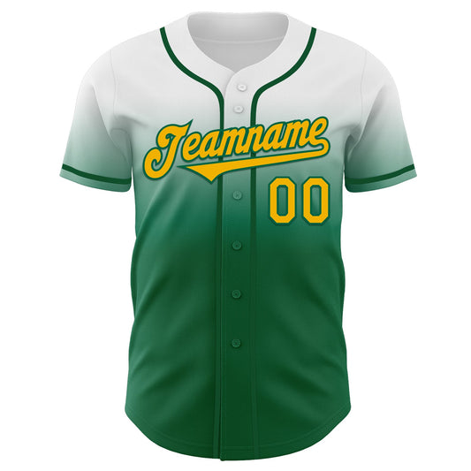 Custom White Gold-Kelly Green Authentic Fade Fashion Baseball Jersey - Sky-Custom