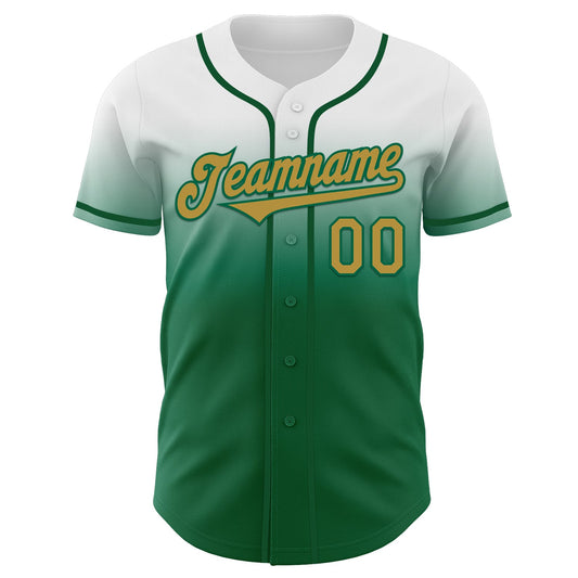 Custom White Old Gold-Kelly Green Authentic Fade Fashion Baseball Jersey - Sky-Custom