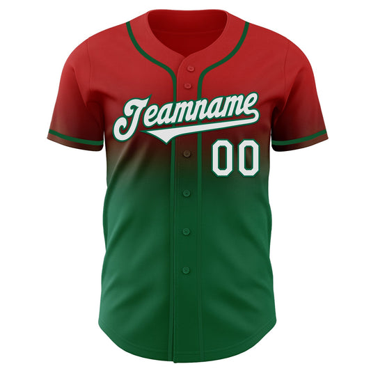 Custom Red White-Kelly Green Authentic Fade Fashion Baseball Jersey - Sky-Custom