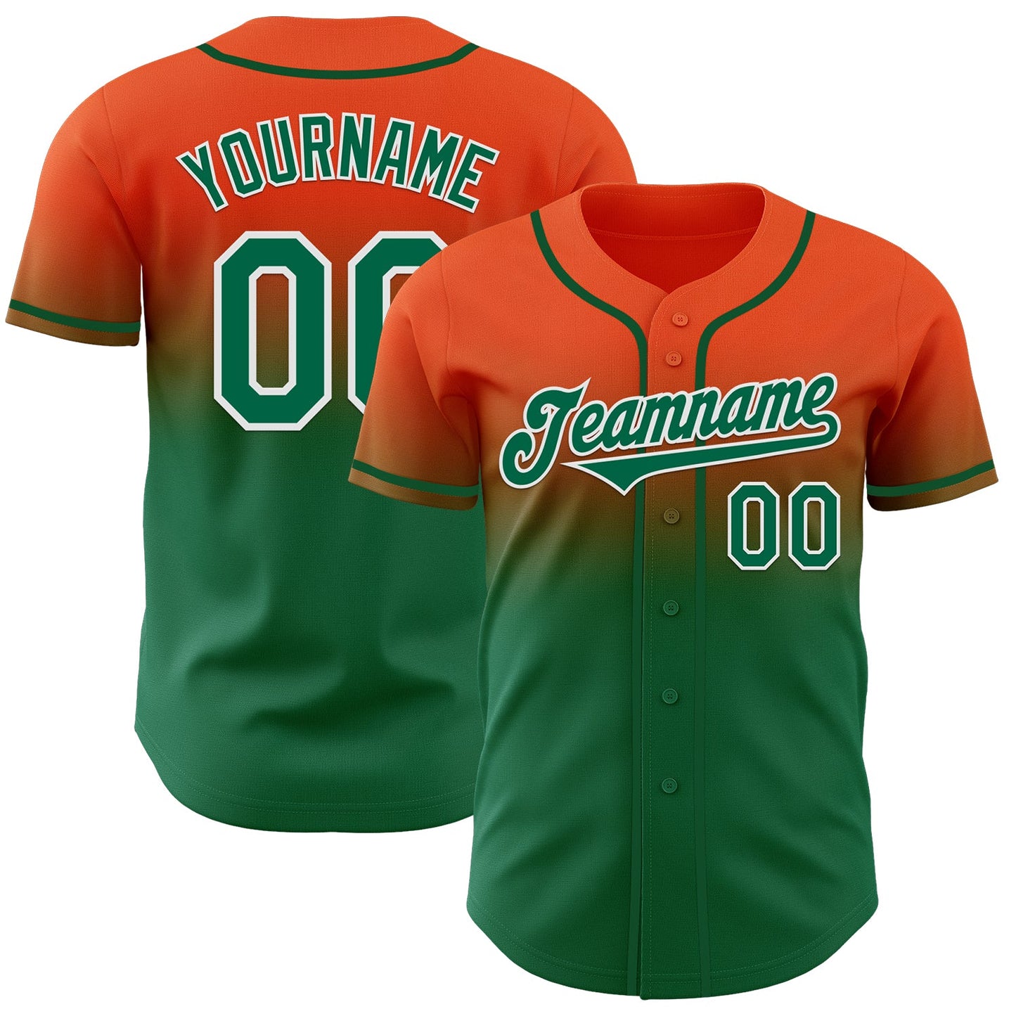 Custom Orange Kelly Green-White Authentic Fade Fashion Baseball Jersey - Sky-Custom