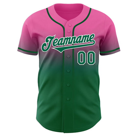 Custom Pink Kelly Green-White Authentic Fade Fashion Baseball Jersey - Sky-Custom