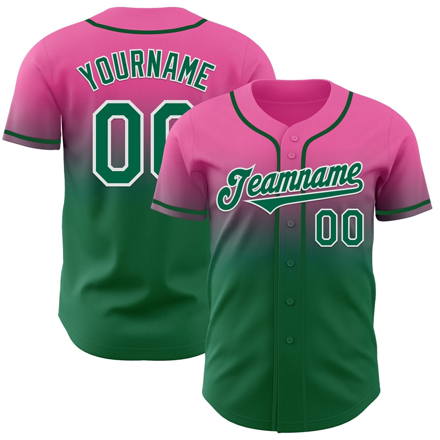 Custom Pink Kelly Green-White Authentic Fade Fashion Baseball Jersey - Sky-Custom