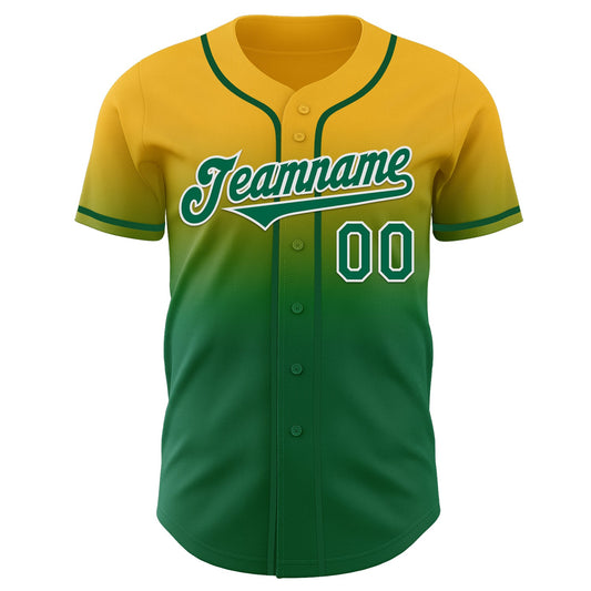 Custom Gold Kelly Green-White Authentic Fade Fashion Baseball Jersey - Sky-Custom