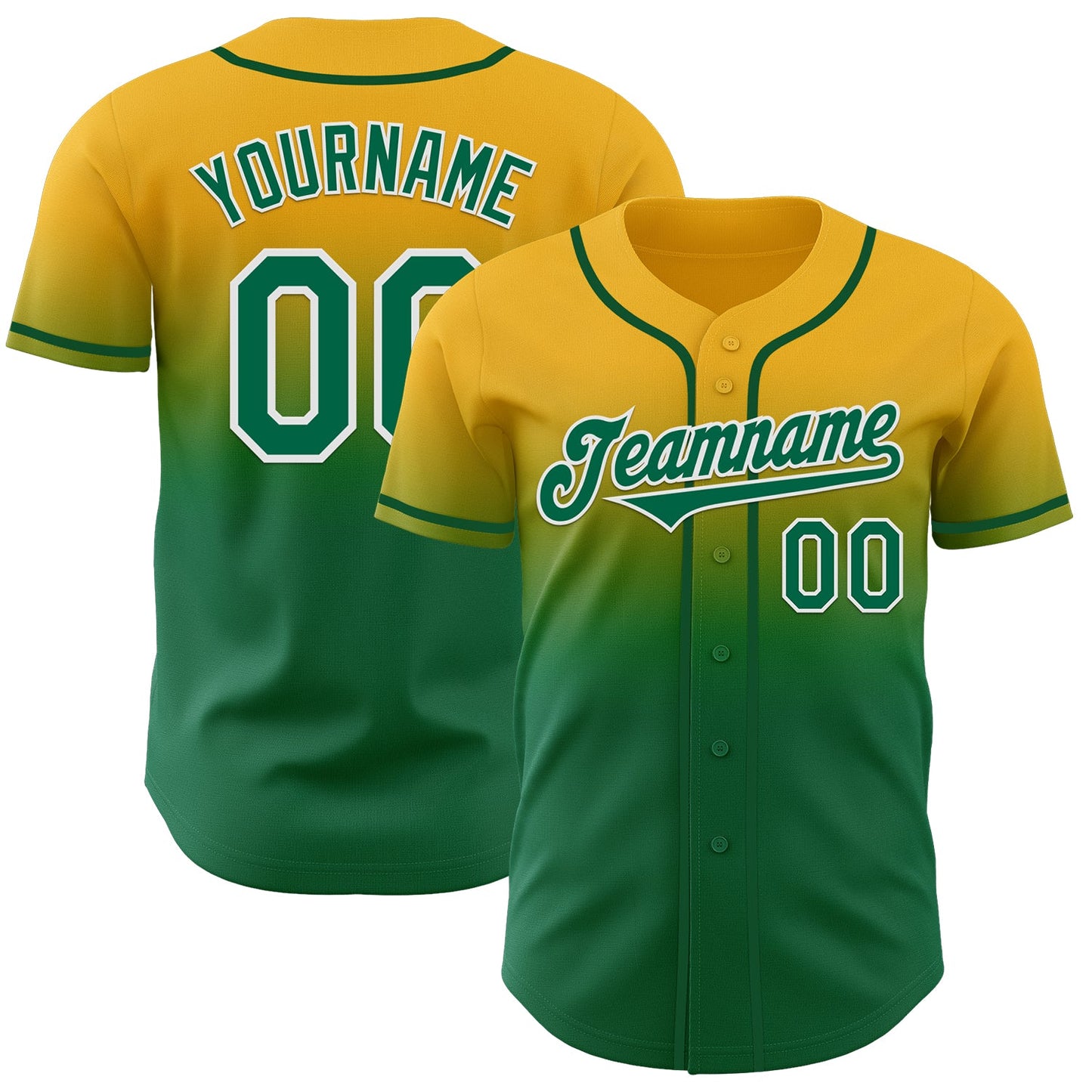 Custom Gold Kelly Green-White Authentic Fade Fashion Baseball Jersey - Sky-Custom