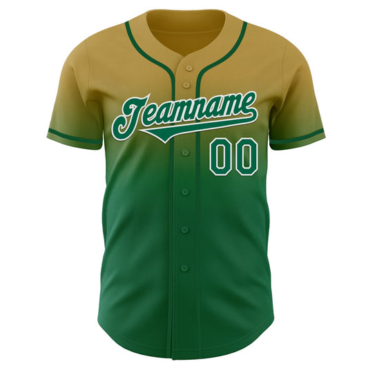 Custom Old Gold Kelly Green-White Authentic Fade Fashion Baseball Jersey - Sky-Custom