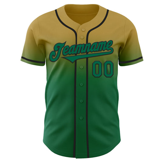 Custom Old Gold Kelly Green-Black Authentic Fade Fashion Baseball Jersey - Sky-Custom