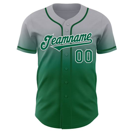 Custom Gray Kelly Green-White Authentic Fade Fashion Baseball Jersey - Sky-Custom
