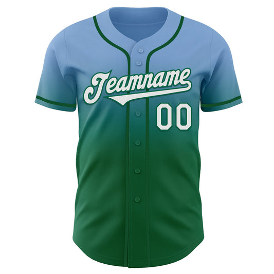 Custom Light Blue White-Kelly Green Authentic Fade Fashion Baseball Jersey - Sky-Custom