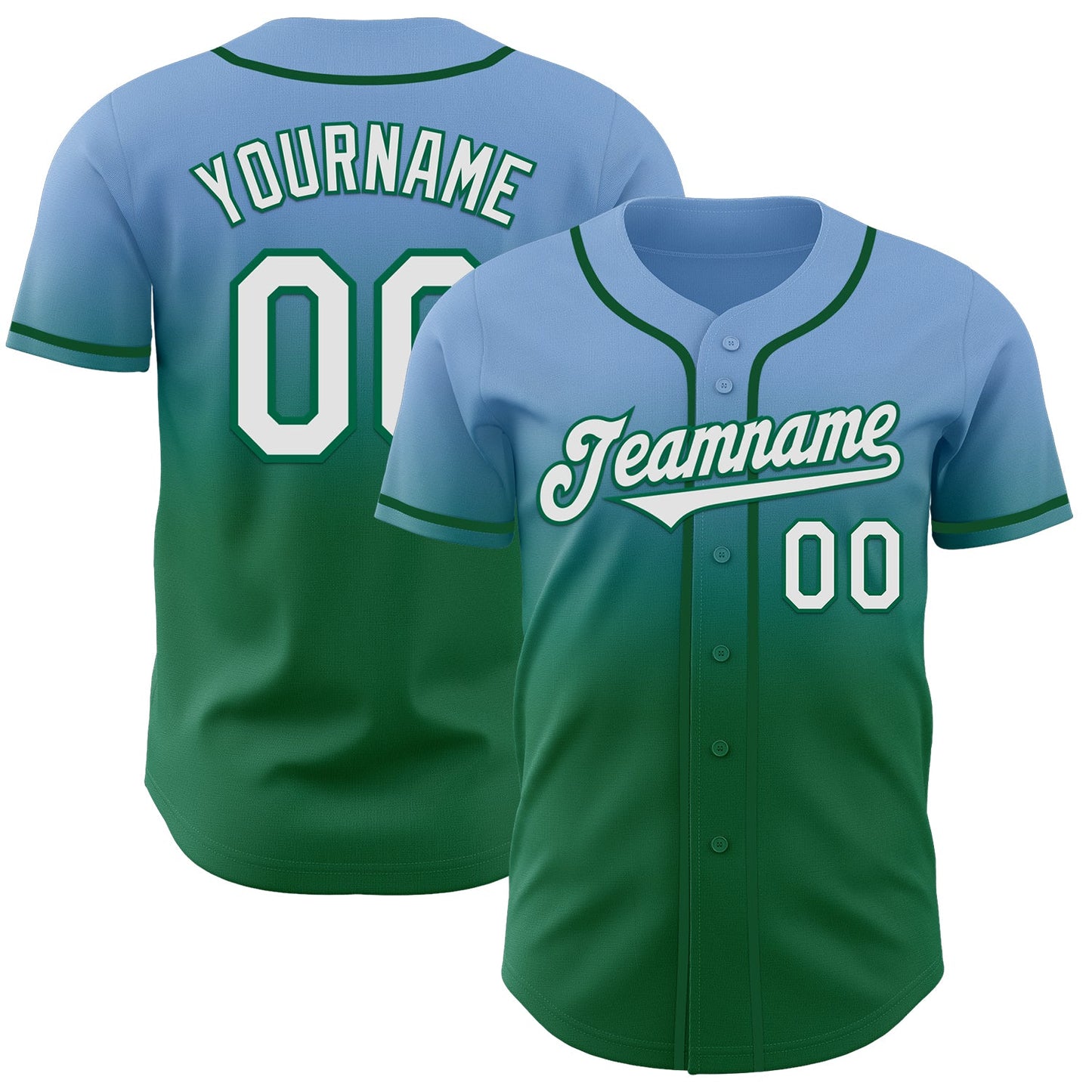 Custom Light Blue White-Kelly Green Authentic Fade Fashion Baseball Jersey - Sky-Custom