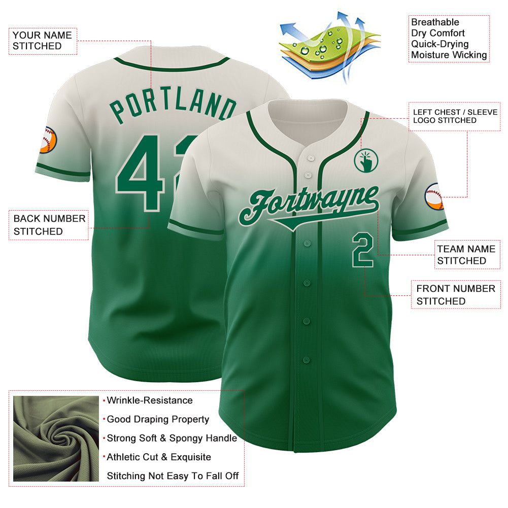 Custom Cream Kelly Green Authentic Fade Fashion Baseball Jersey - Sky-Custom