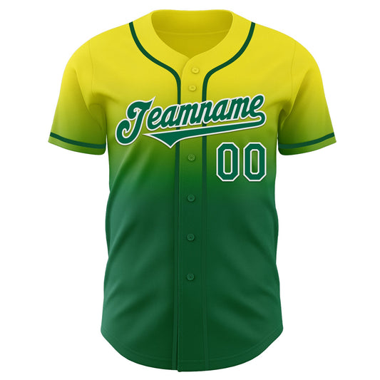 Custom Light Yellow Kelly Green-White Authentic Fade Fashion Baseball Jersey - Sky-Custom