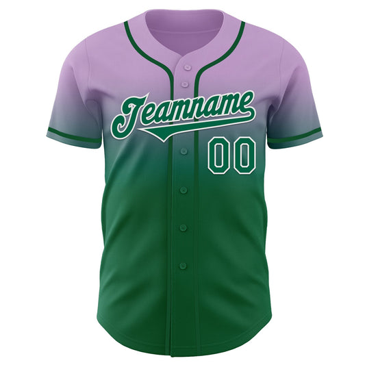 Custom Light Purple Kelly Green-White Authentic Fade Fashion Baseball Jersey - Sky-Custom