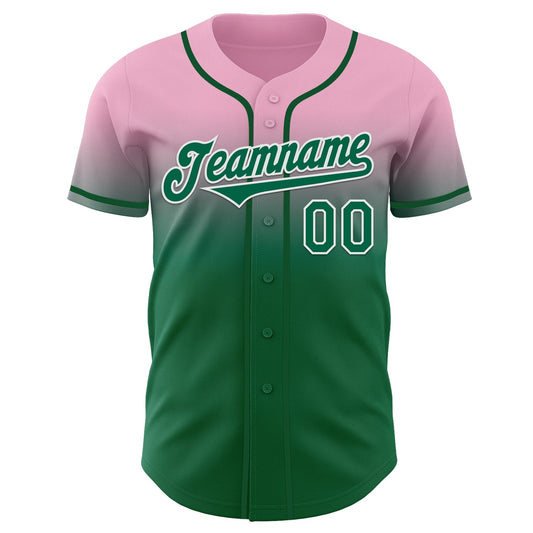 Custom Light Pink Kelly Green-White Authentic Fade Fashion Baseball Jersey - Sky-Custom