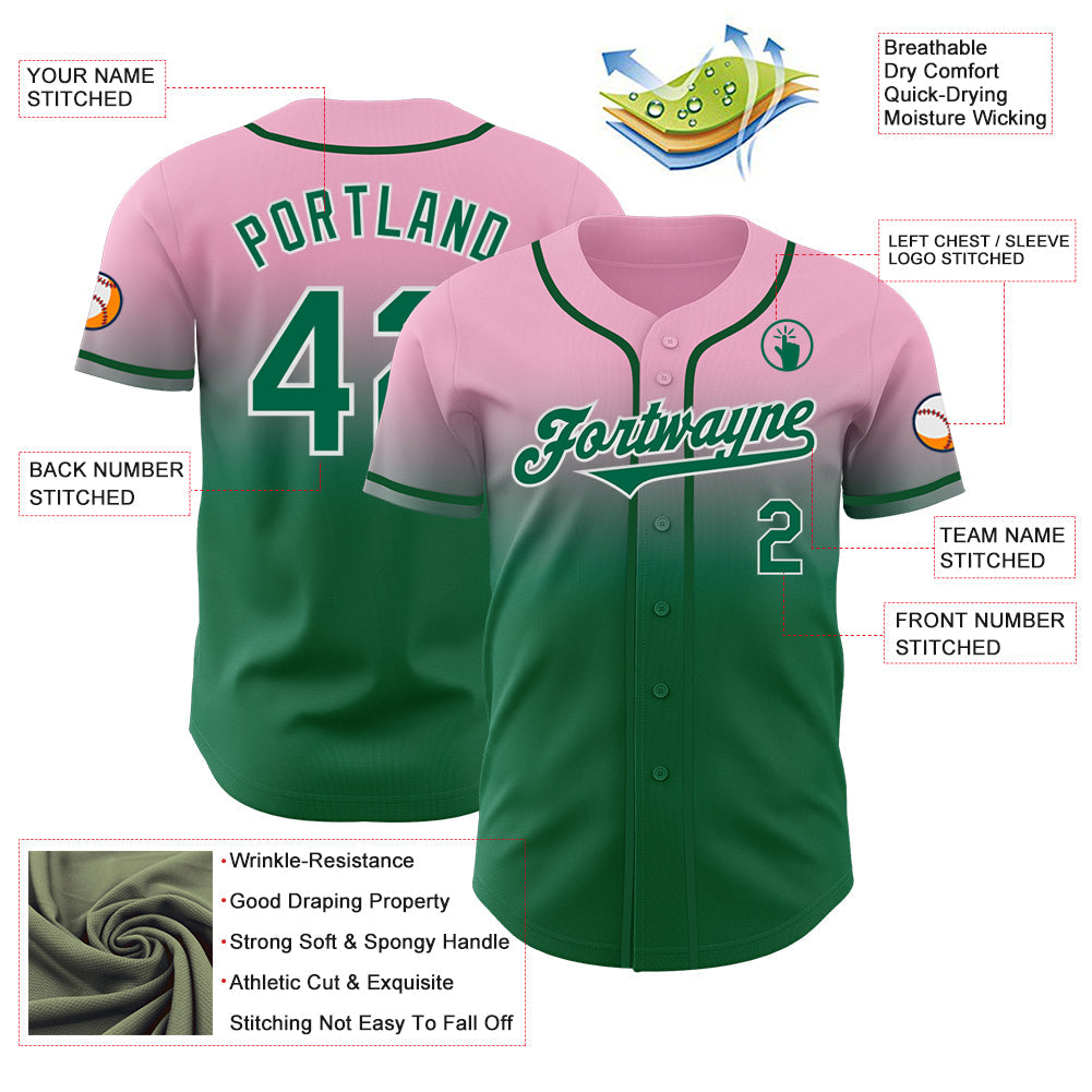 Custom Light Pink Kelly Green-White Authentic Fade Fashion Baseball Jersey - Sky-Custom