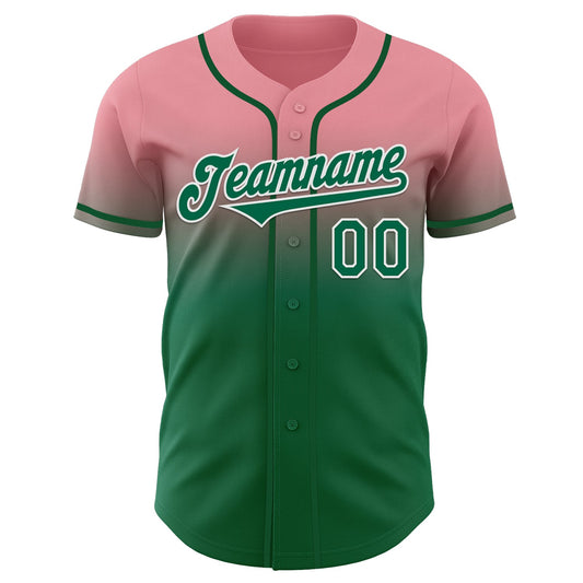 Custom Medium Pink Kelly Green-White Authentic Fade Fashion Baseball Jersey - Sky-Custom