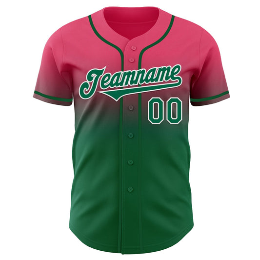 Custom Neon Pink Kelly Green-White Authentic Fade Fashion Baseball Jersey - Sky-Custom