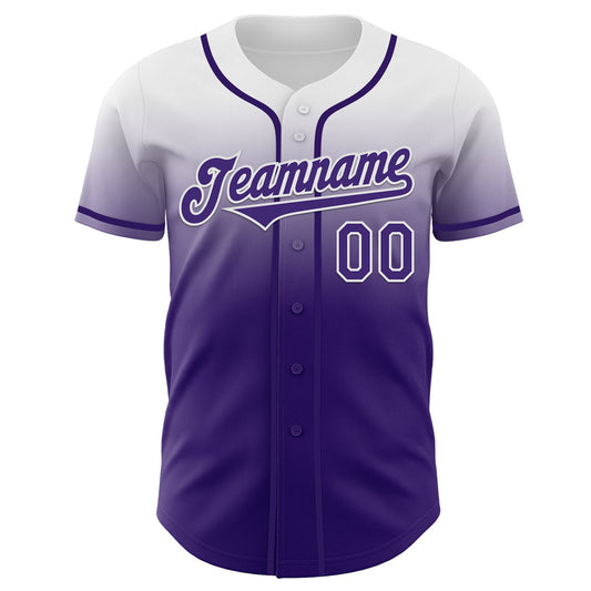 Custom White Purple Authentic Fade Fashion Baseball Jersey - Sky-Custom